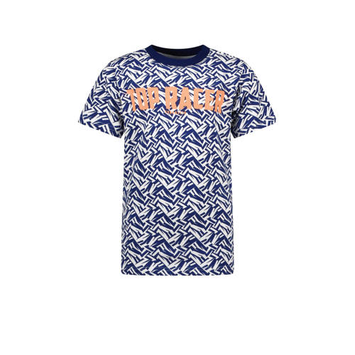 TYGO & vito T-shirt met all over print blauw Jongens Stretchkatoen Ronde hals
