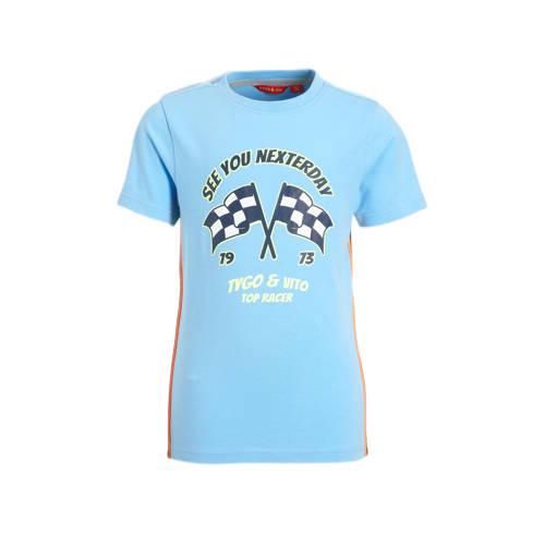 TYGO & vito T-shirt met printopdruk blauw Jongens Stretchkatoen Ronde hals