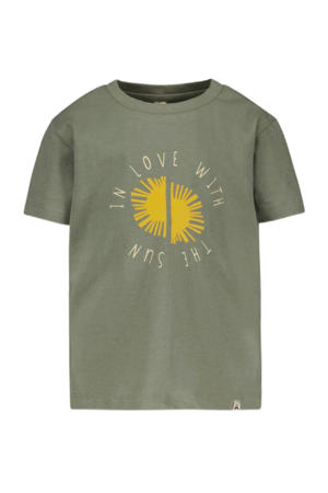 T-shirt met printopdruk kaki/geel