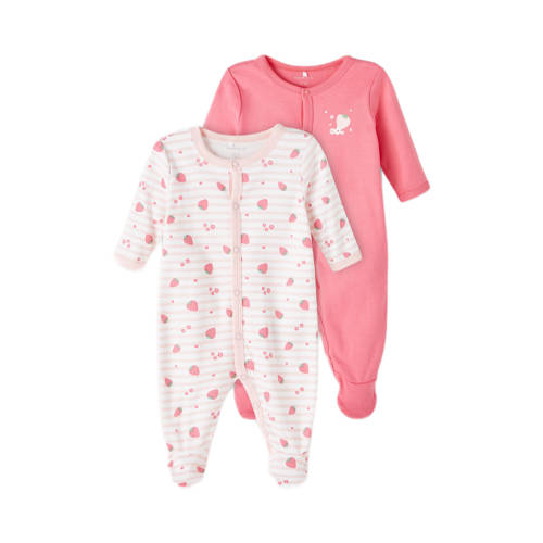 NAME IT BABY baby pyjama NBFNIGHTSUIT - set van 2 roze/wit Onesie Meisjes Katoen Ronde hals