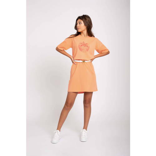 NIK&NIK A-lijn jurk Palm met printopdruk oranje Meisjes Stretchkatoen Ronde hals
