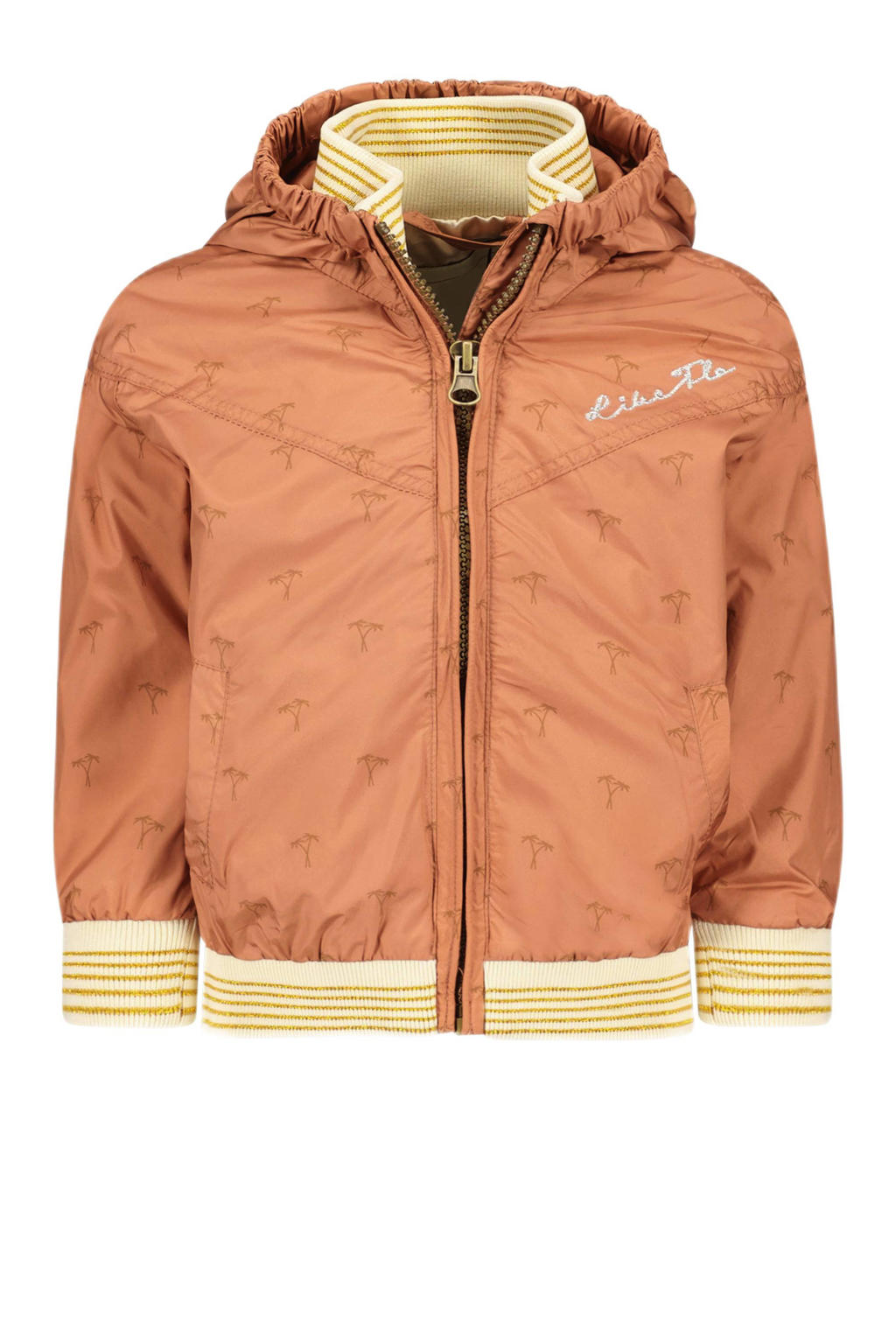 Oranje meisjes Like Flo zomerjas van polyester met effen, lange mouwen, capuchon, ritssluiting en geribde boorden