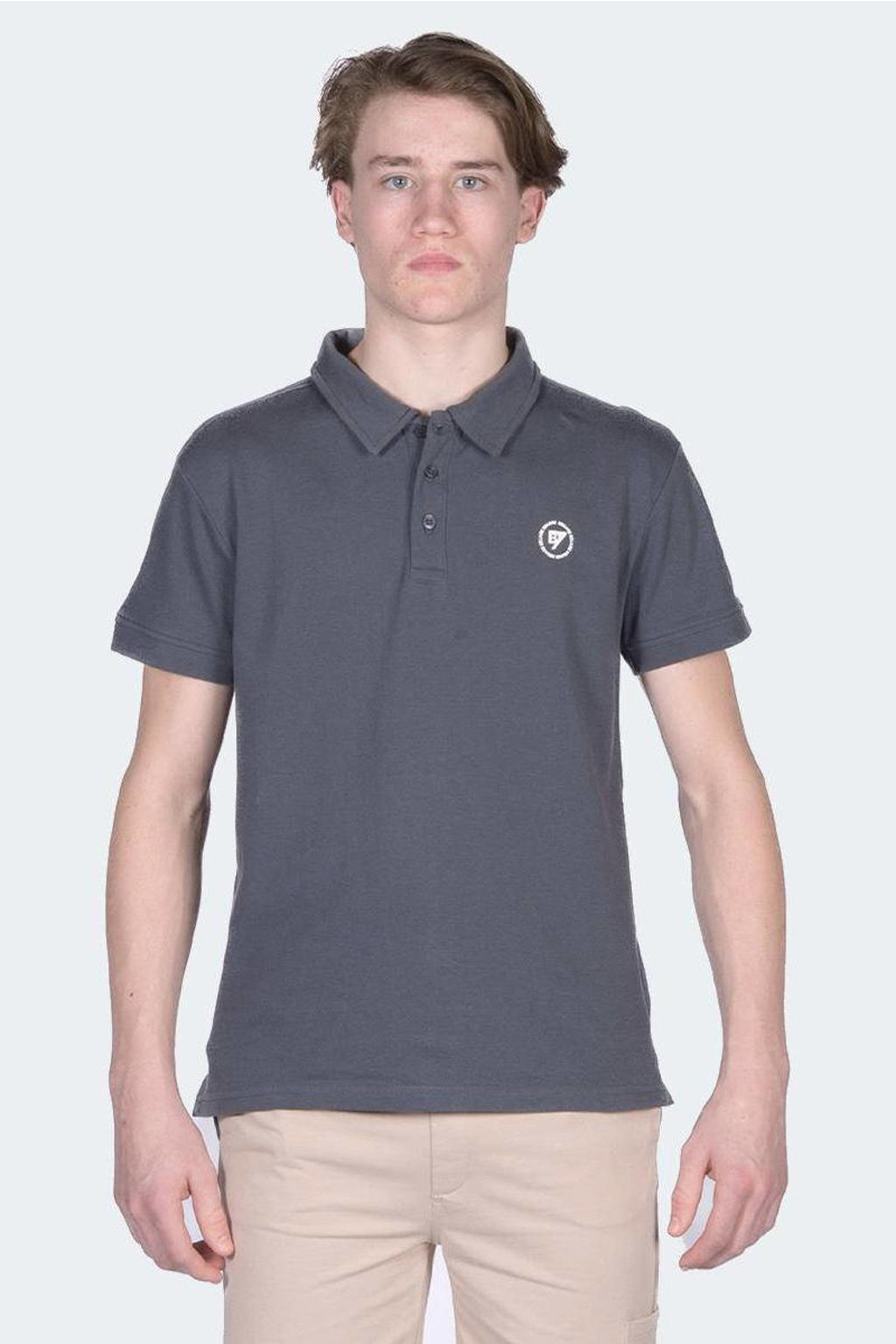 Grijze jongens Bellaire polo van katoen met effen, korte mouwen en knoopsluiting