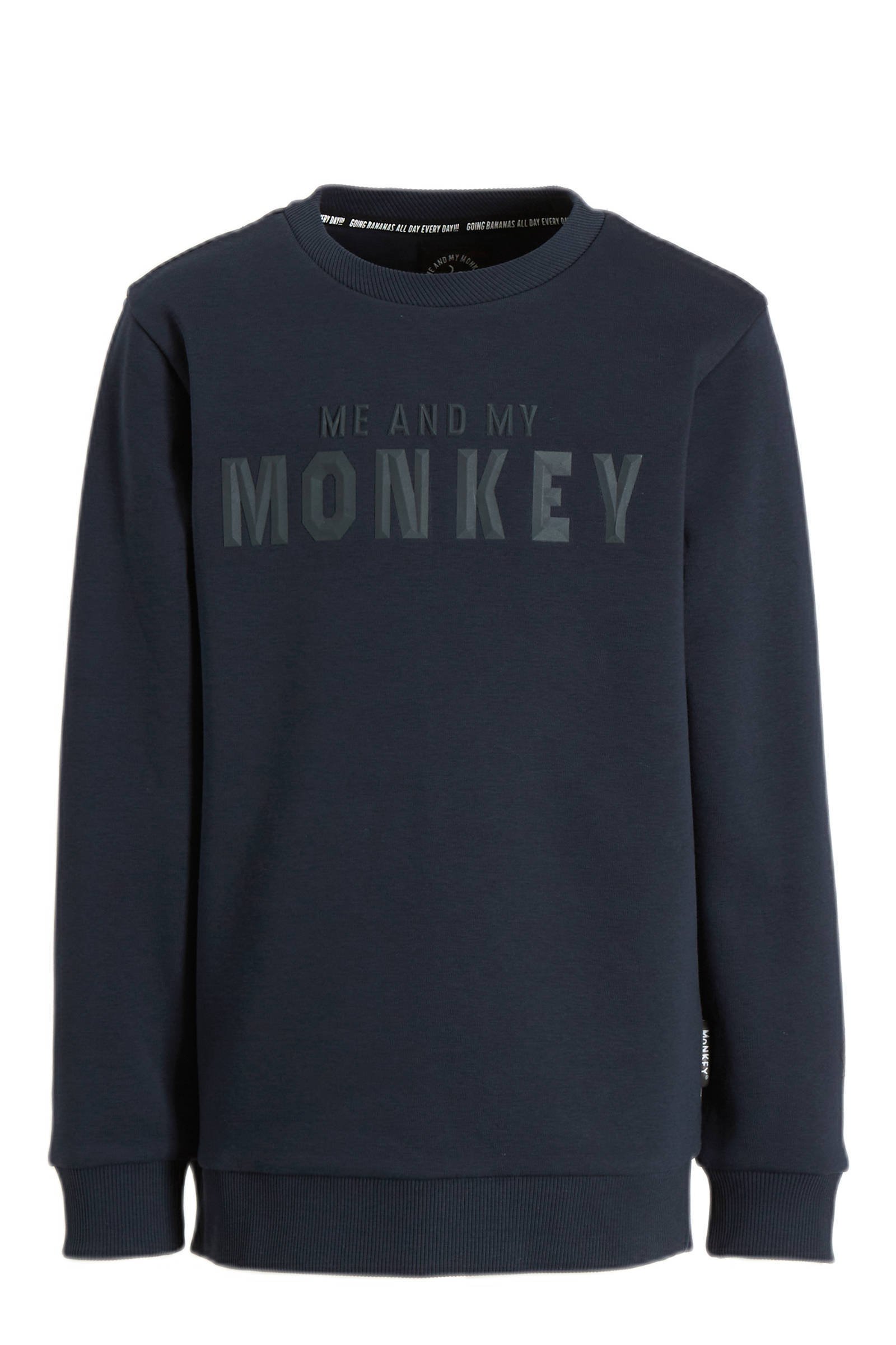 Me My Monkey sweater Micha met logo blauw kleertjes