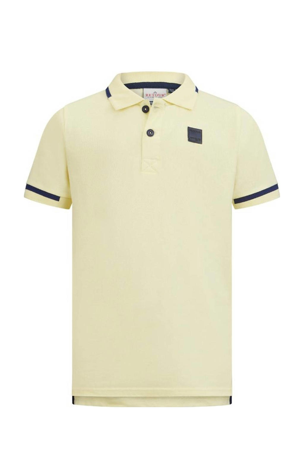 Geel, lichtgeel en donkerblauwe jongens Retour Jeans polo Lucas van katoen met effen, korte mouwen en knoopsluiting