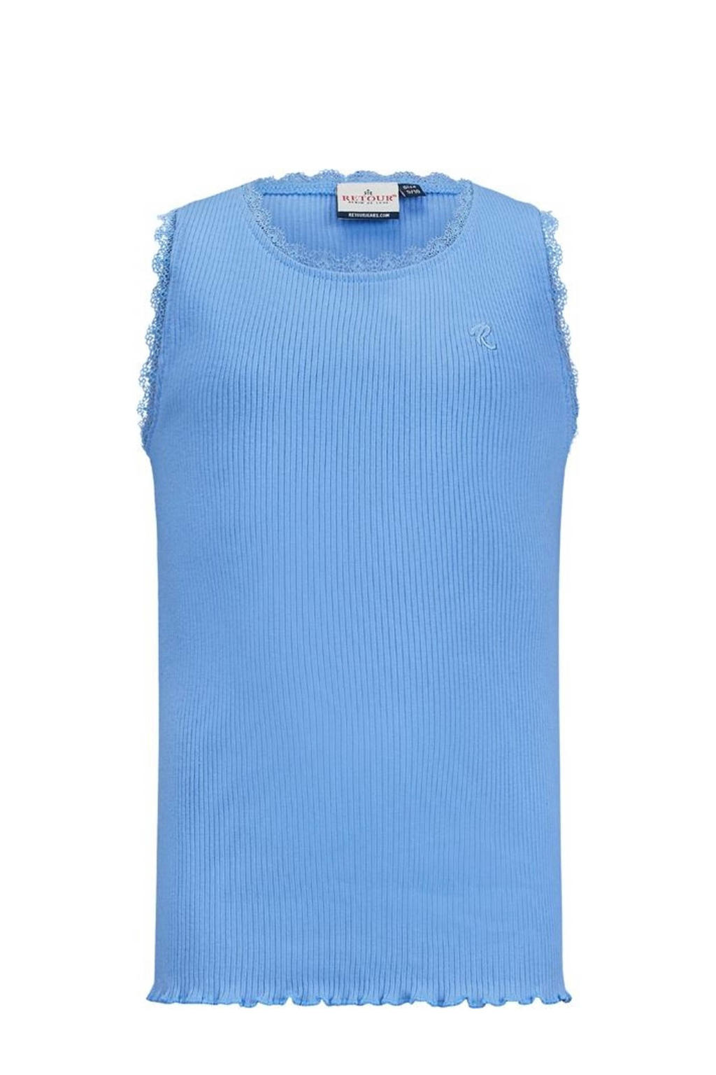 Blauwe meisjes Retour Denim gestreept ribgebreid T-shirt Orlene van katoen met ronde hals en kant
