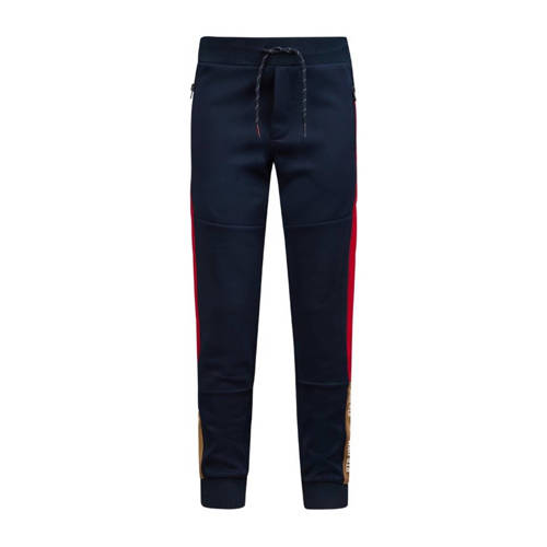 Retour Denim slim fit broek Frederik met zijstreep donkerblauw/rood/bruin Jongens Polyester - 104