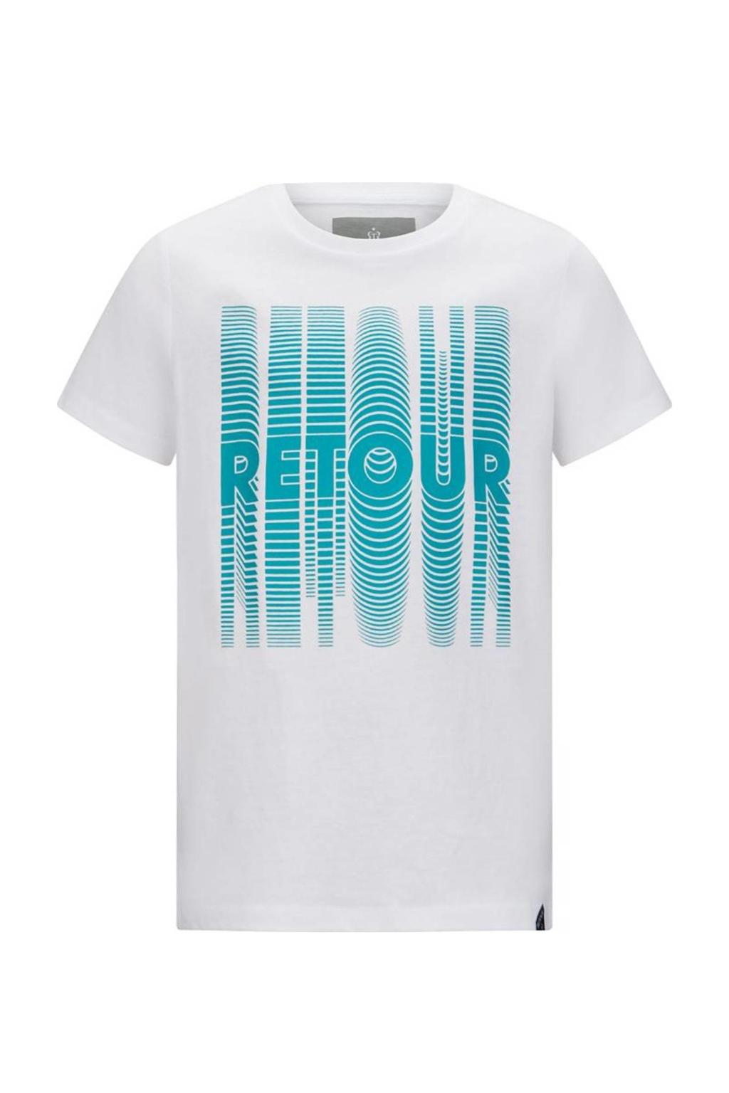 Witte jongens Retour Jeans T-shirt Orlando van katoen met logo dessin, korte mouwen en ronde hals