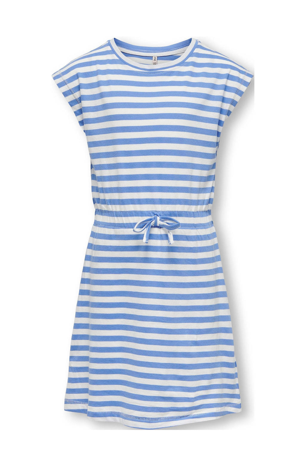 Blauw, lichtblauw en witte meisjes KIDS ONLY GIRL gestreepte A-lijn jurk van katoen met korte mouwen, ronde hals en striksluiting