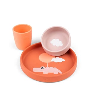 Siliconen eetset Happy Clouds - Papaya