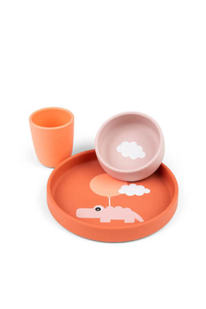 Siliconen eetset Happy Clouds - Papaya