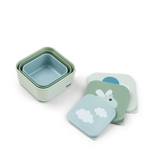 Done by Deer snack box Happy Clouds (set van 3) Broodtrommel Groen