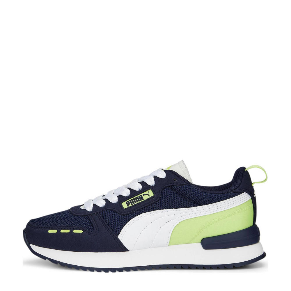 Donkerblauw, groen en witte jongens en meisjes Puma R78 Runner sneakers van imitatiesuède met veters
