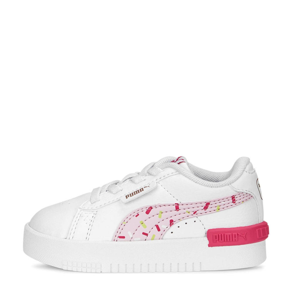Wit, fuchsia en roze meisjes Puma Jada Crush sneakers van imitatieleer met elastische veters en printopdruk