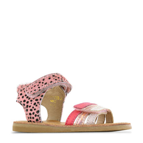 Shoesme CS22S006-C leren sandalen met dierenprint roze/zwart Meisjes Leer