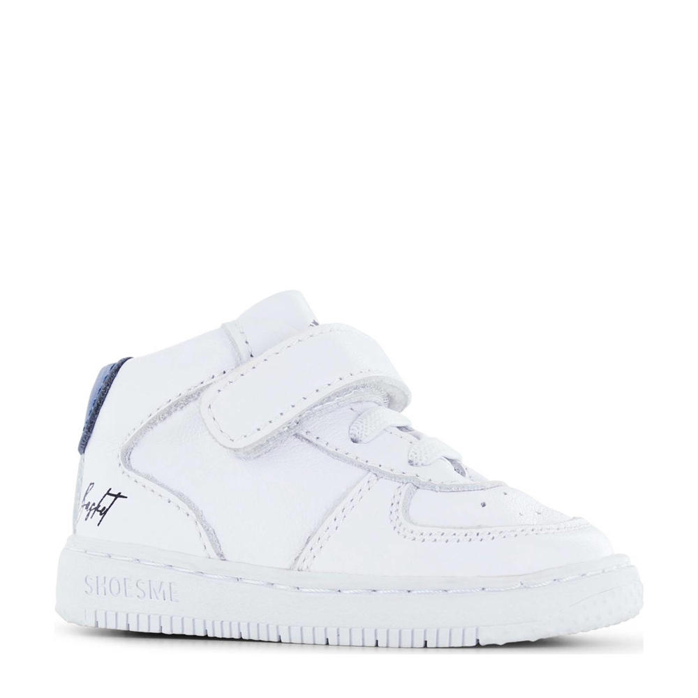 Witte jongens Shoesme leren sneakers met elastische veter- met klittenbandsluiting