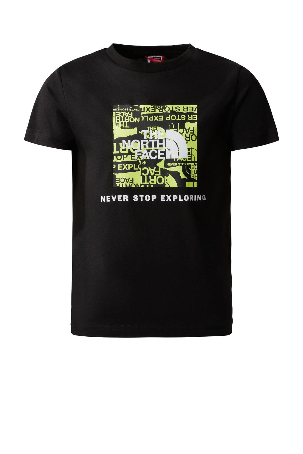 Zwart, wit en groene jongens The North Face T-shirt Redbox van katoen met logo dessin, korte mouwen en ronde hals