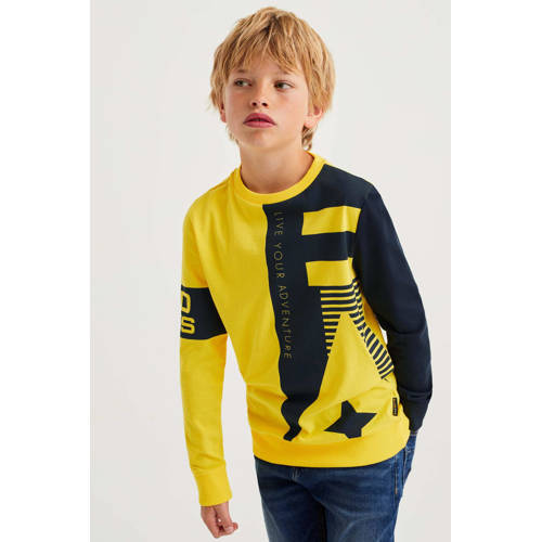 WE Fashion Bad Boys sweater met tekst geel/zwart Tekst 