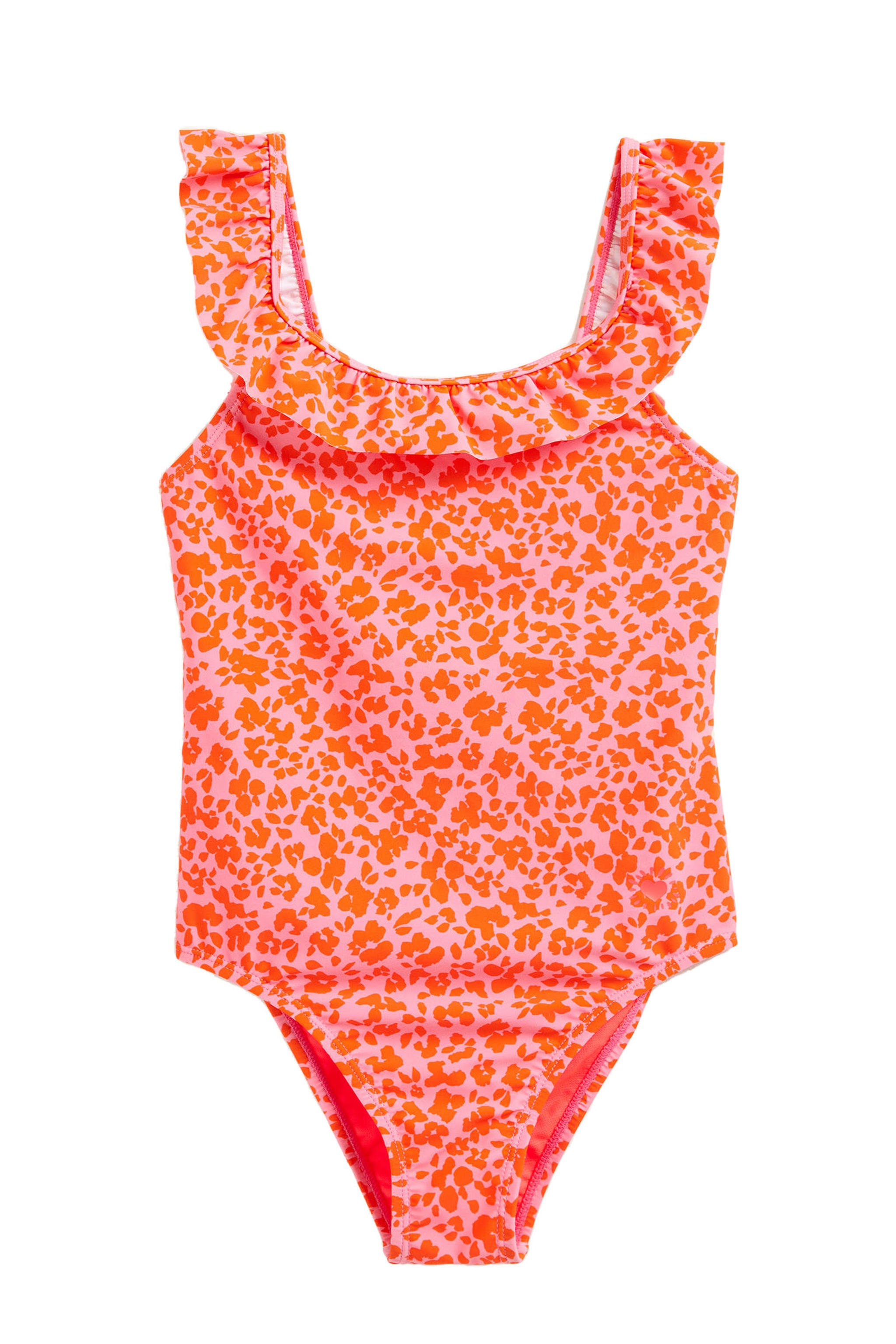 WE Fashion badpak met ruches roze/oranje