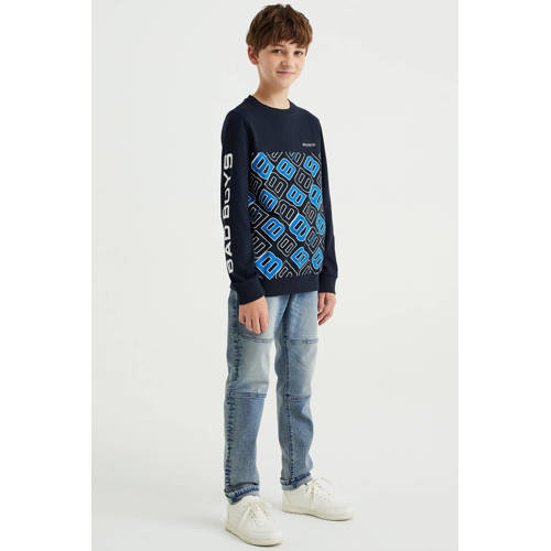 WE Fashion Bad Boys sweater met grafische print blauw Grafisch 