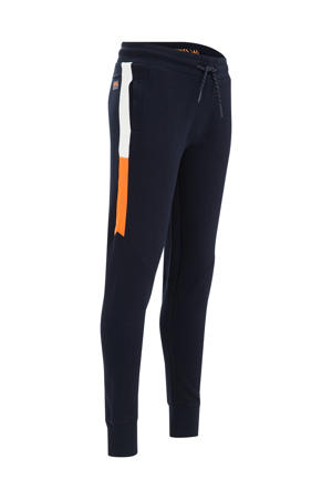 slim fit joggingbroek donkerblauw/geel/wit