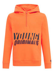 thumbnail: Oranje jongens WE Fashion hoodie met tekst print, lange mouwen en capuchon