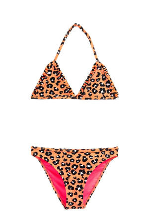 triangel bikini met ruches oranje/zwart/wit