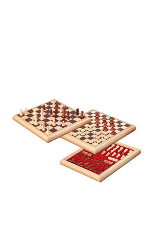 houten schaak-dam set 32x32cm Houten schaak-/damset (32x32 cm)