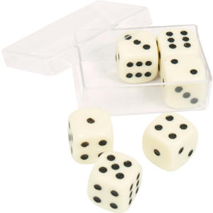 6 dobbelstenen 16mm in doosje Dobbelstenen 16mm (6 stuks)