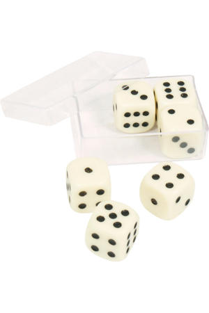 6 dobbelstenen 16mm in doosje Dobbelstenen 16mm (6 stuks)