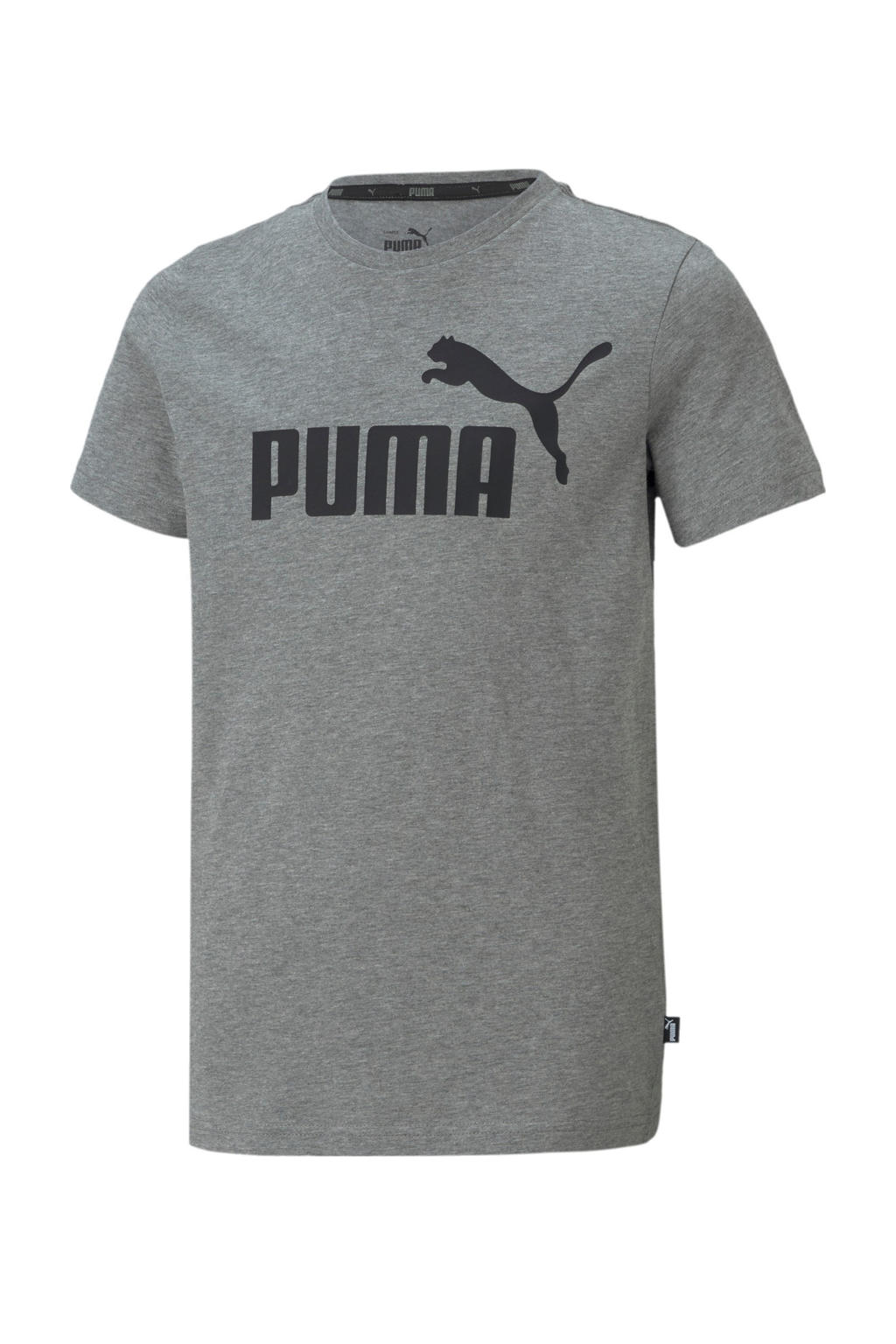 Grijs en zwarte jongens Puma T-shirt van duurzaam katoen met logo dessin, korte mouwen en ronde hals