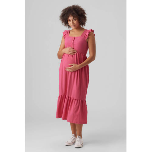 MAMALICIOUS zwangerschapsjurk MLCAILEEN met ruches roze Dames Polyester Ronde hals