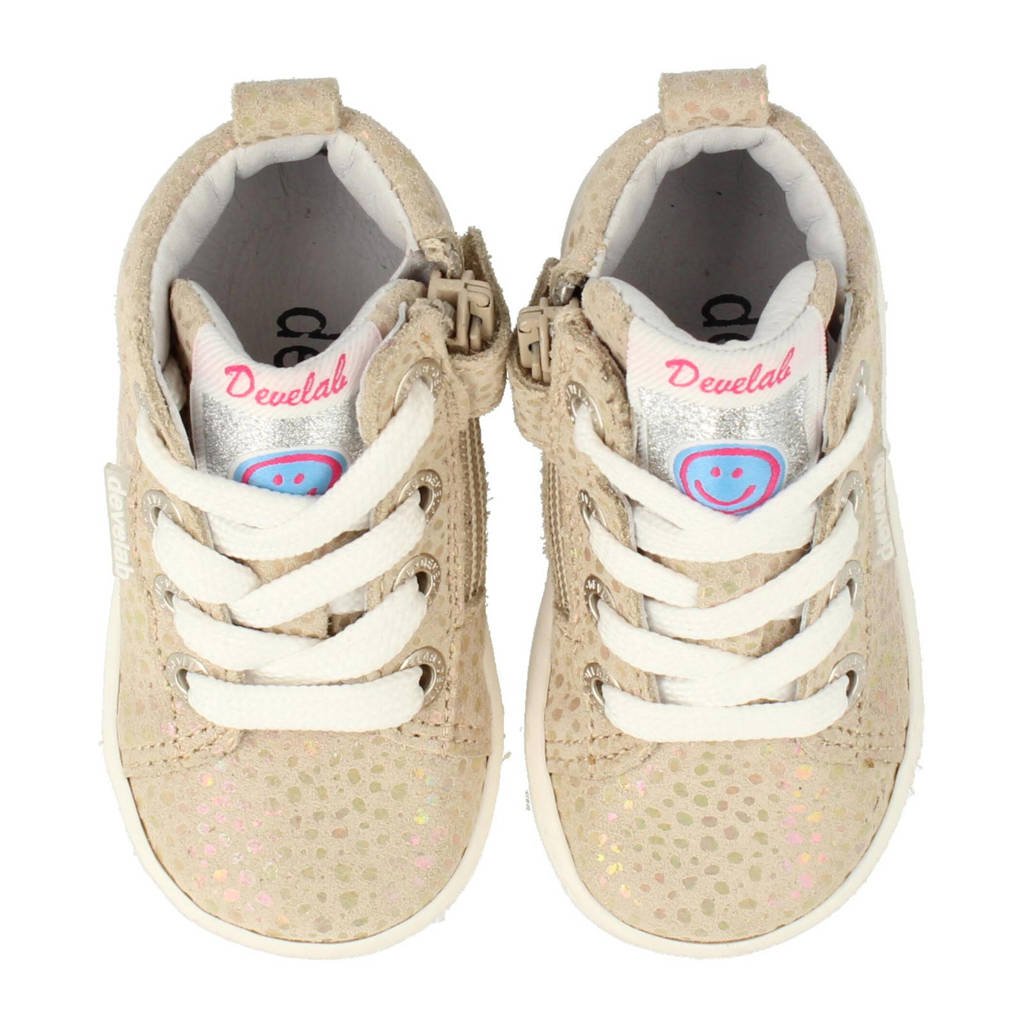 Develab 41492 hoge leren sneakers beige