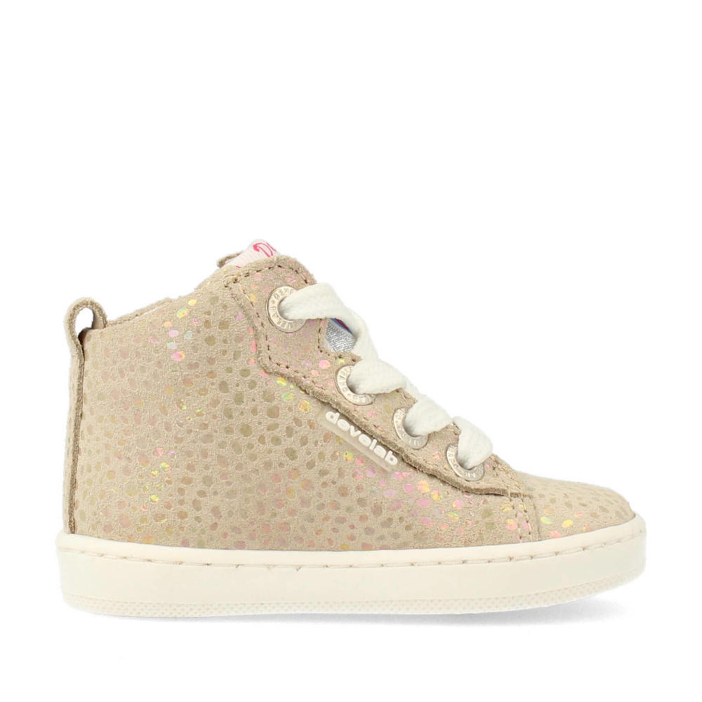 Beige meisjes Develab 41362 hoge leren sneakers met rits- en vetersluiting