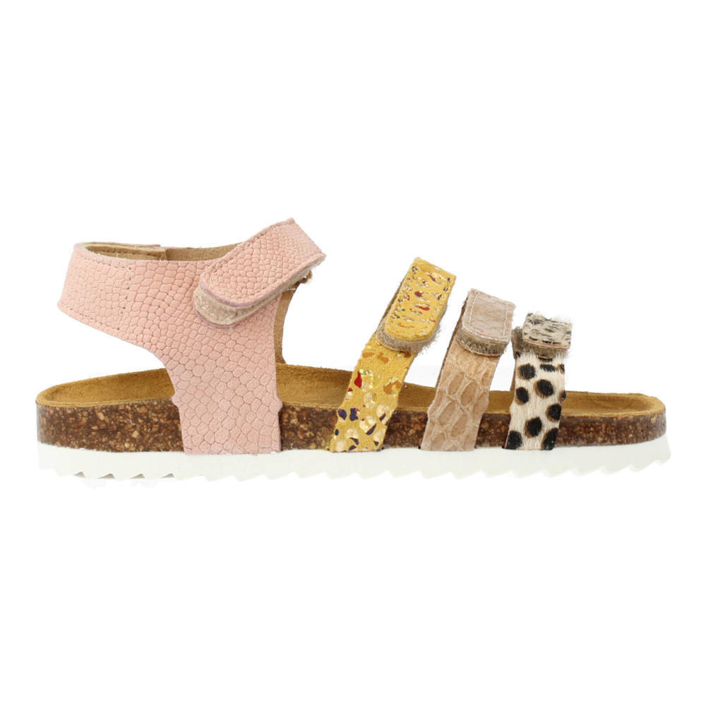 Beige en roze meisjes Develab leren sandalen van imitatieleer met klittenband