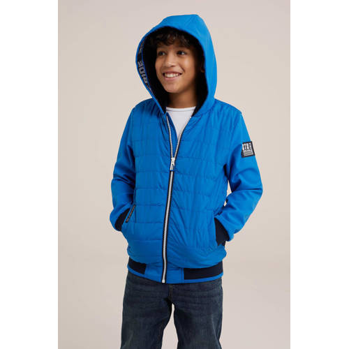 WE Fashion softshell jas blauw Jongens Polyester Capuchon Effen 92