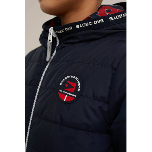 WE Fashion reversible gewatteerde tussenjas van polyester donkerblauw rood 98 104