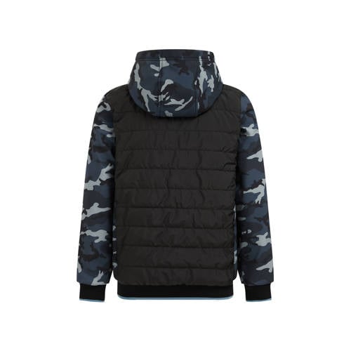 WE Fashion softshell jas met camouflageprint zwart grijs blauw Jongens Polyester Capuchon 92