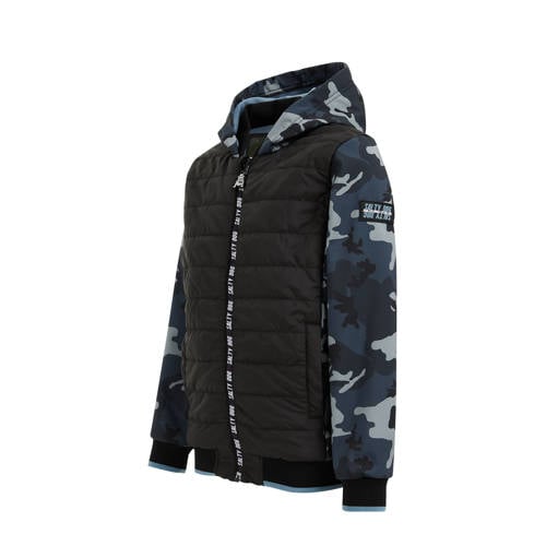 WE Fashion softshell jas met camouflageprint zwart grijs blauw Jongens Polyester Capuchon 92