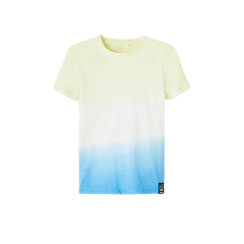 NAME IT KIDS tie-dye T-shirt NKMFILUKAS geel/blauw Jongens Stretchkatoen Ronde hals