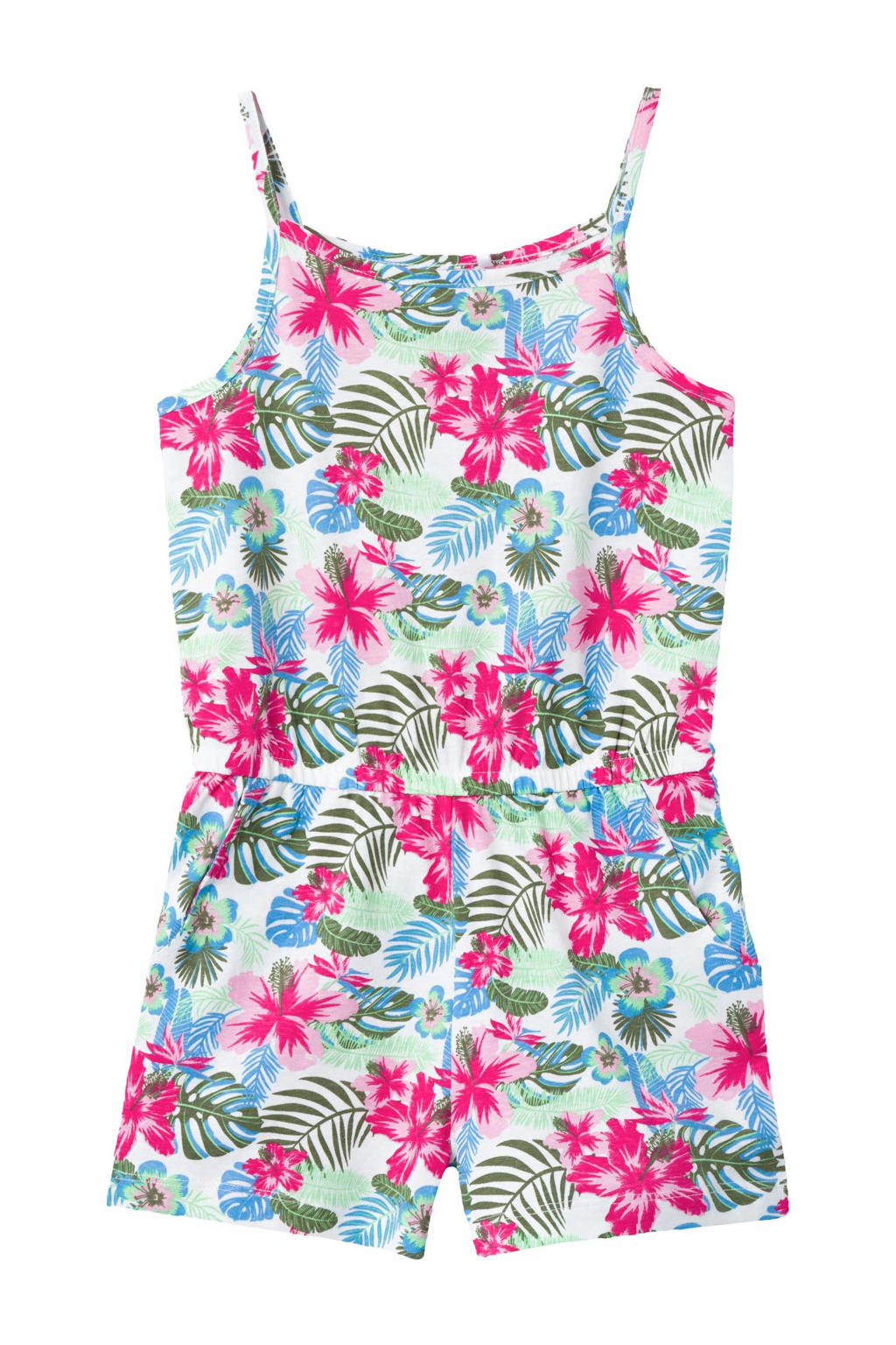 NAME IT KIDS gebloemde jumpsuit NKFVIGGA wit/fuchsia/groen