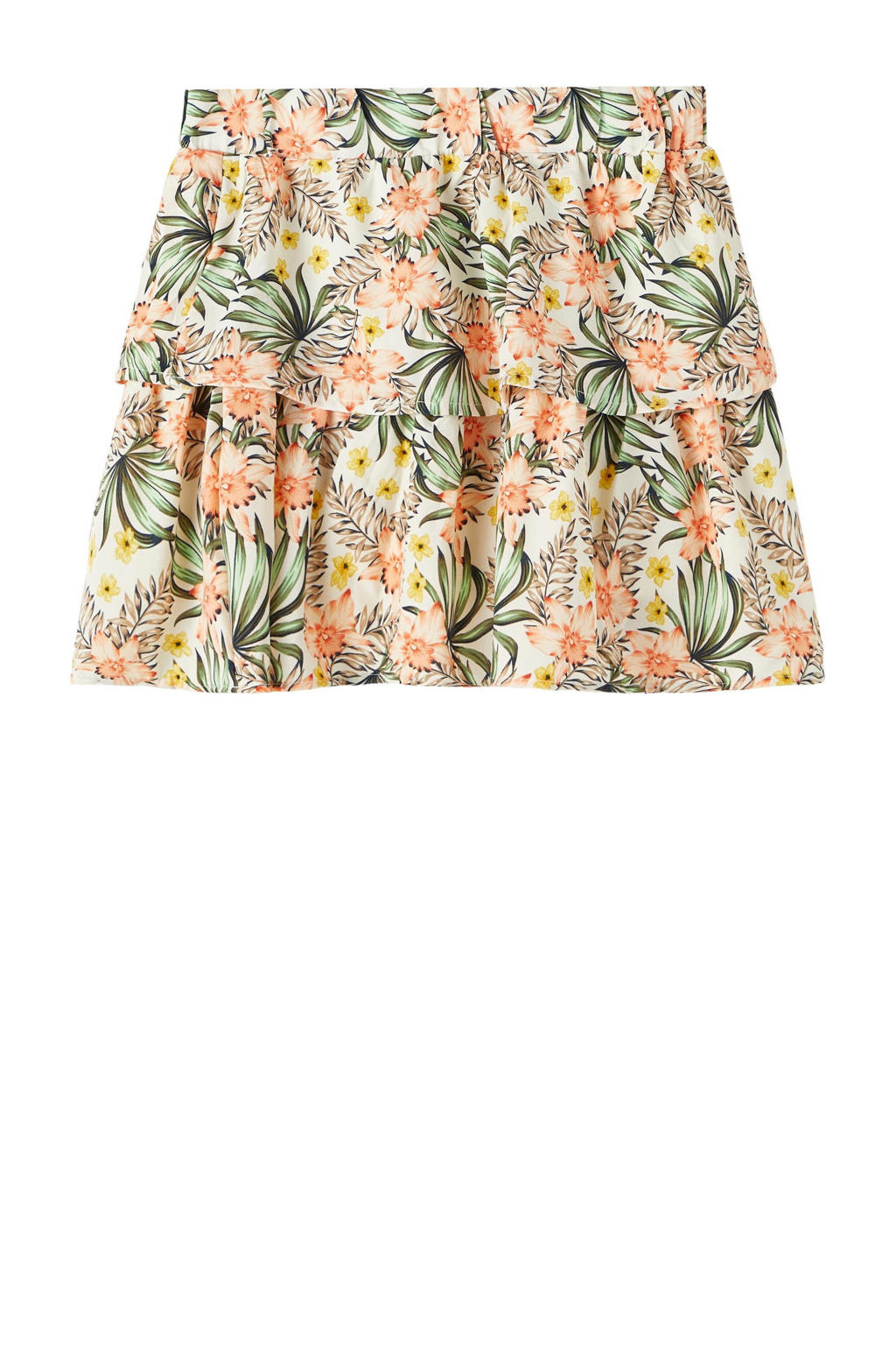 Beige, zalm en groene meisjes NAME IT KIDS gebloemde rok van polyester voorzien van elastische tailleband