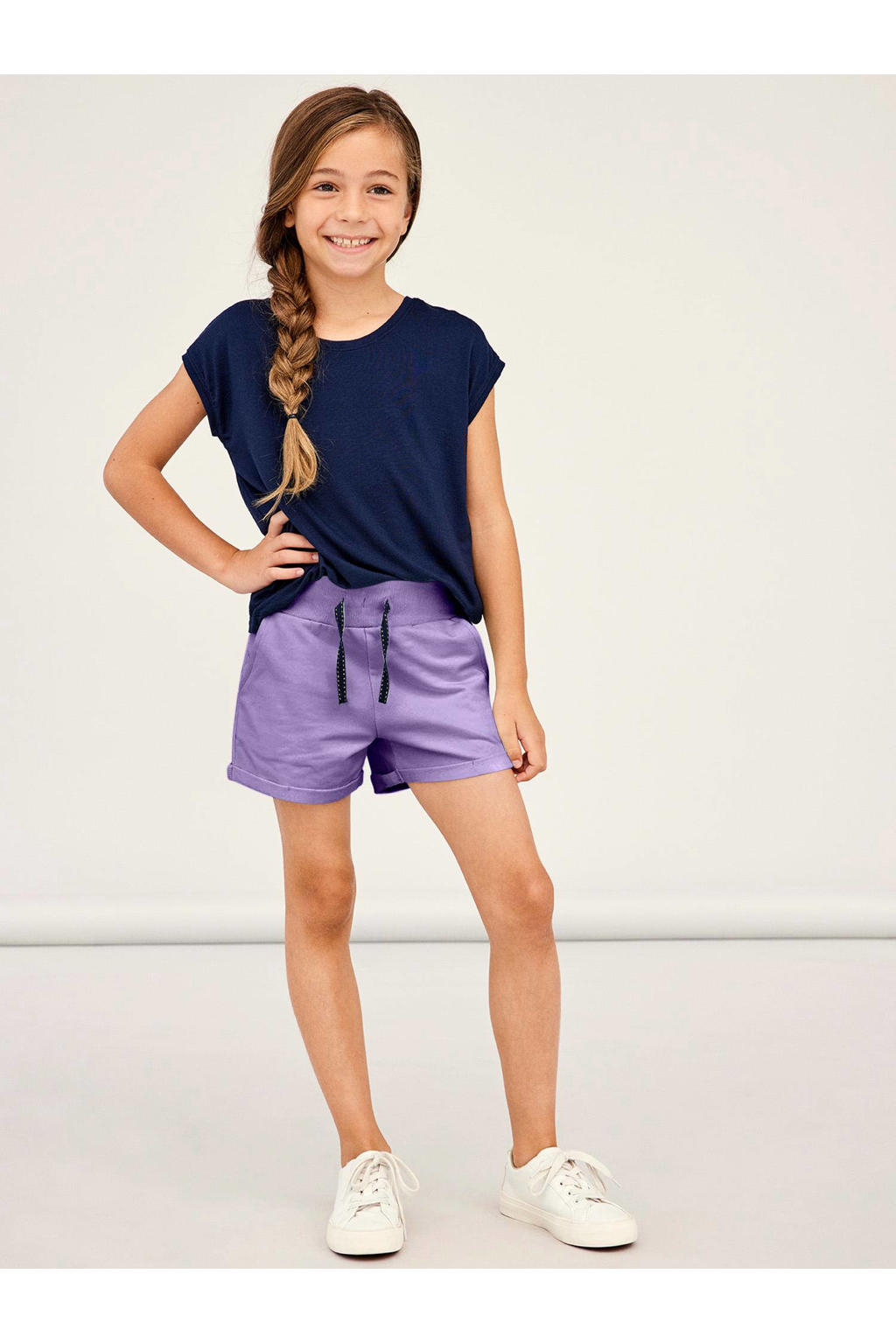 Lilakleurige meisjes NAME IT KIDS sweatshort met elastische tailleband met koord
