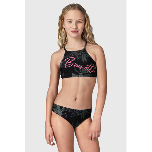 Brunotti crop bikini Camellia zwart Meisjes Polyester All over print