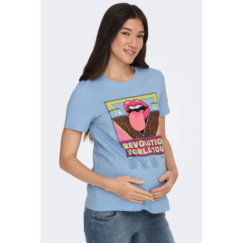 ONLY MATERNITY zwangerschapsshirt OLMJEN met backprint blauw T-shirt Dames Katoen Ronde hals