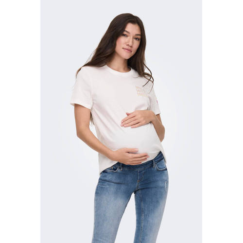 ONLY MATERNITY zwangerschapsshirt OLMJEN met backprint wit T-shirt Dames Katoen Ronde hals
