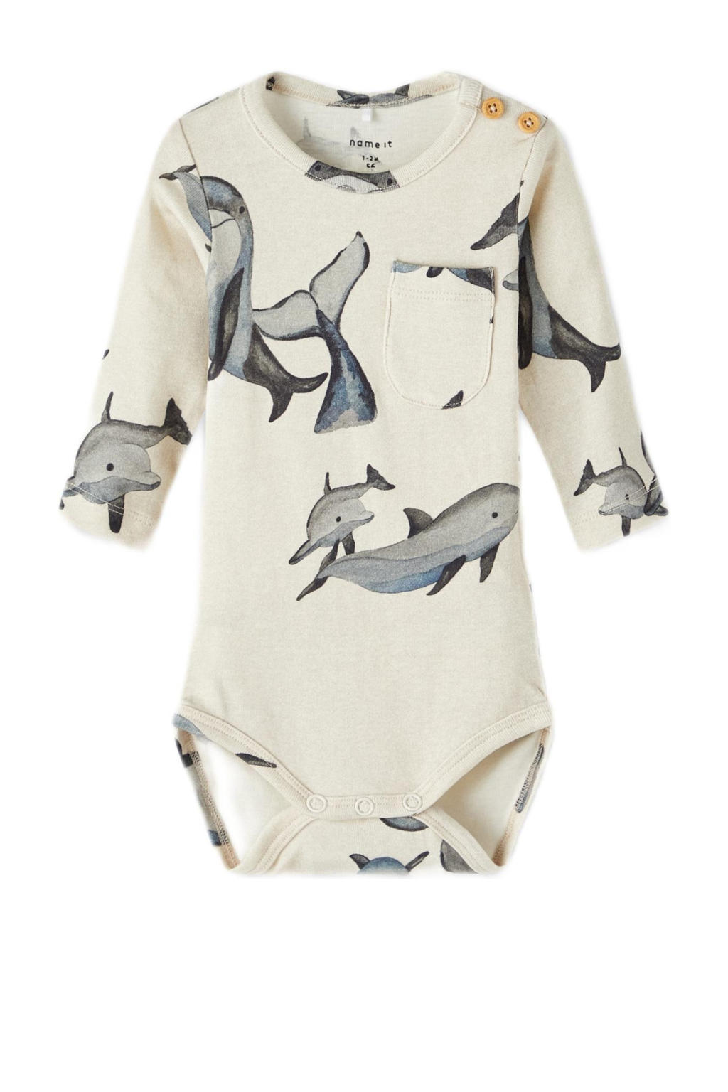 NAME IT BABY romper NBMFAST met all over print beige/blauw