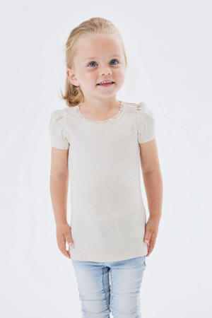 ribgebreid T-shirt NMFKAB met kant ecru