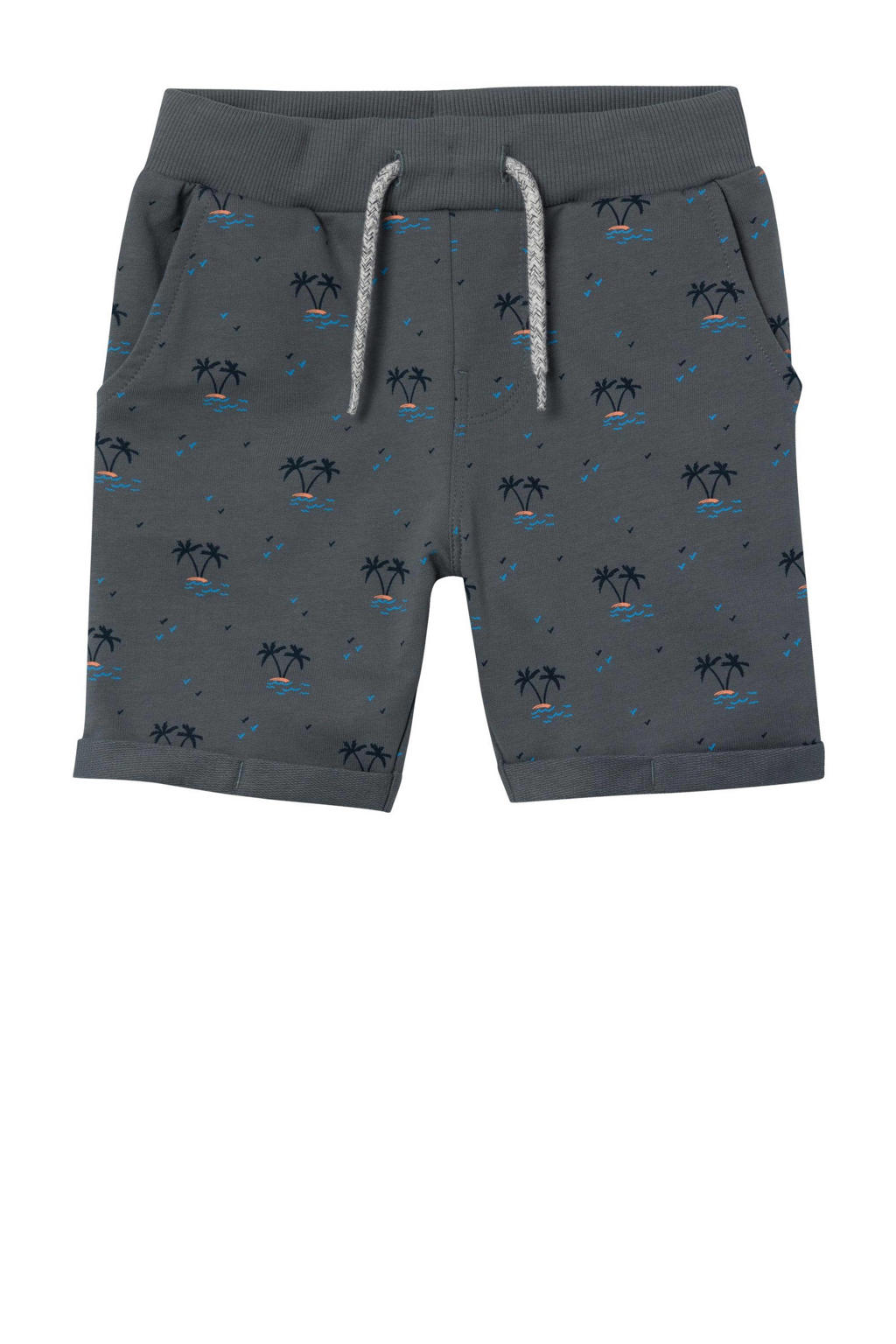 Grijsblauwe jongens NAME IT MINI regular fit sweatshort van katoen met elastische tailleband met koord
