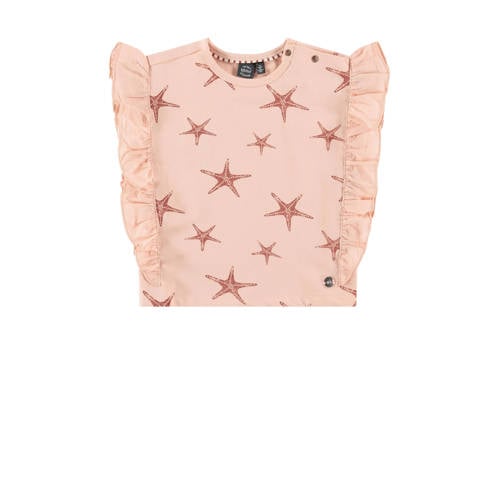 Babyface T-shirt met all over print en ruches roze Meisjes Stretchkatoen Ronde hals